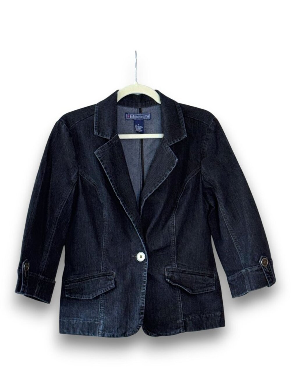 Vintage Baccini Dark Wash Denim Blazer Jacket Accent Buttons Size Medium